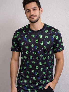 👽Alien Print Short Sleeve Tee - Black & Green👽